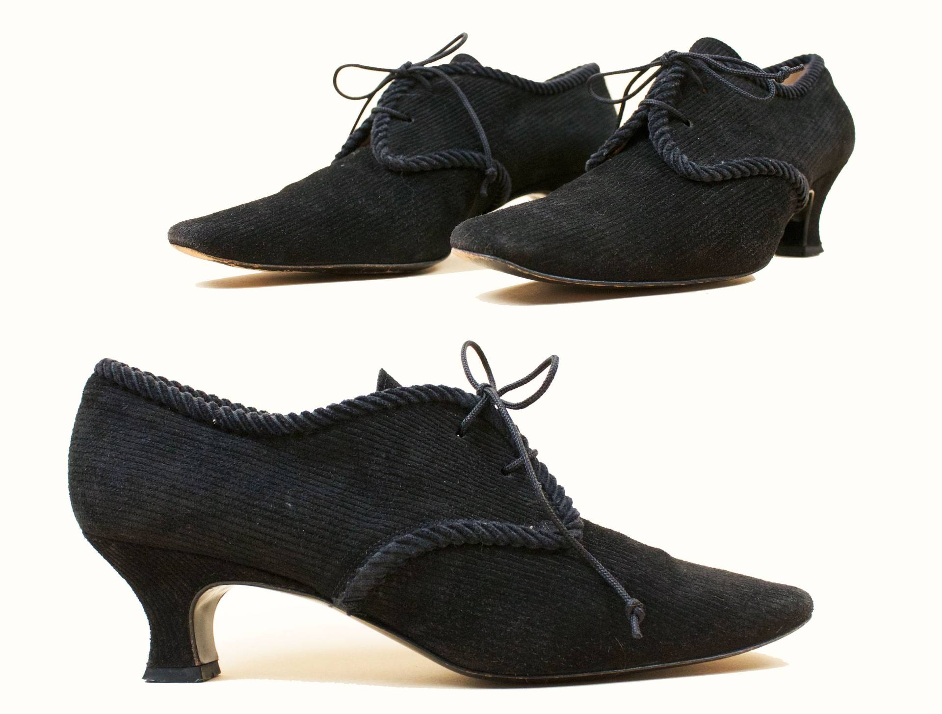 80Er 90Er Vtg Schwarzes Leder Cord Wildleder Oxford Krawatte High Heel By Phillipe Model Paris Designer Witch Minimalist Pointy Toe Us 7 Eu 37.5 von nanometer