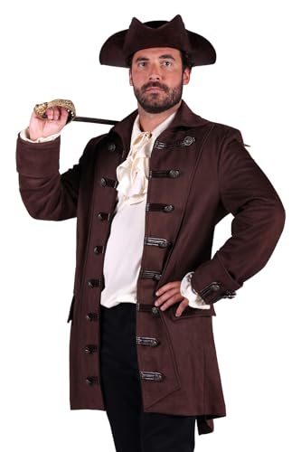 T3515-1300-L braun Herren Piraten Jacke lang Barock Mantel Gr.L=52 von narrenkiste