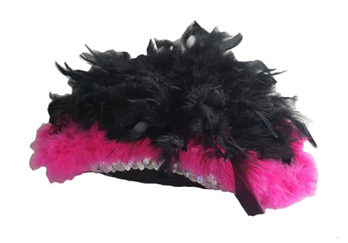 narrenkiste N29-53-54 Kinder-Damen schwarzer Funkenhut mit silberborte Marabu-pink Federboa-schwarz Gr.53-54 von narrenkiste