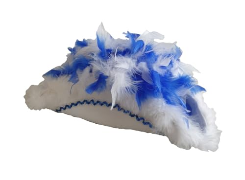 narrenkiste N33-57-58 Damen-Herren weißer Funkenhut mit blau-silberborte Marabu-weiß Federboa-blau-weiß-Mix Gr.57-58 von narrenkiste