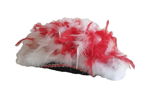 narrenkiste N35-53-54 Kinder-Damen schwarzer Funkenhut mit rot-silberborte Marabu-weiß Federboa-rot-weiß-Mix Gr.53-54 von narrenkiste