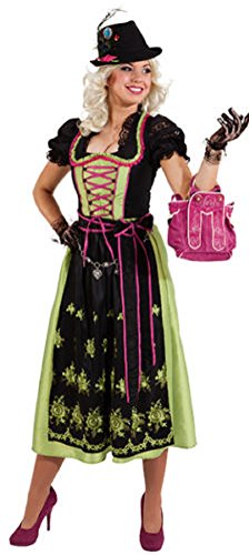 narrenkiste O9487-46 grün-schwarz Damen Trachten Kleid Dirndl lang Gr.46 von narrenkiste