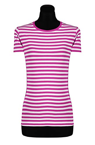narrenkiste T2975-1102-L pink-weiß Damen Kurzarm tailliert Ringelshirt Marineshirt Gr.L=42 von narrenkiste