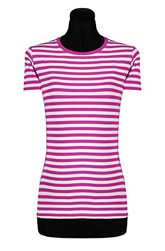 narrenkiste T2975-1102-M pink-weiß Damen Kurzarm tailliert Ringelshirt Marineshirt Gr.M=40 von narrenkiste