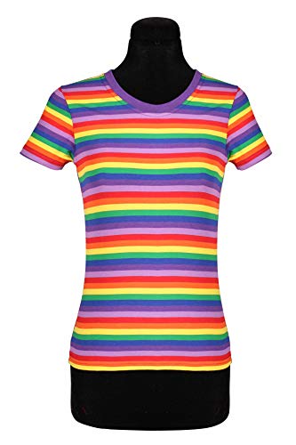 narrenkiste T2975-9900-M bunt-Regenbogenfarben Damen Kurzarm tailliert Ringelshirt Marineshirt Gr.M=40 von narrenkiste