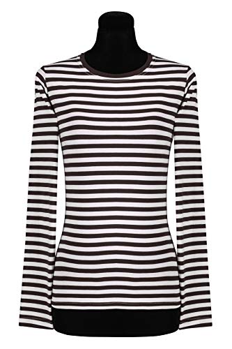 narrenkiste T2976-0102-L schwarz-weiß Damen Langarm tailliert Ringelshirt Gr.L=42 von narrenkiste