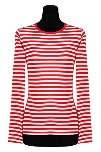 narrenkiste T2976-0502-M rot-weiß Damen Langarm tailliert Ringelshirt Gr.M=40 von narrenkiste