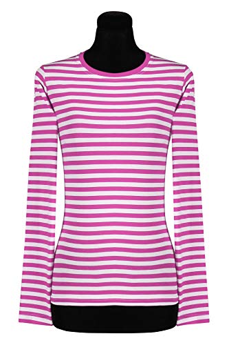 narrenkiste T2976-1102-M pink-weiß Damen Langarm tailliert Ringelshirt Gr.M=40 von narrenkiste