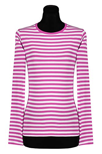 narrenkiste T2976-1102-XL pink-weiß Damen Langarm tailliert Ringelshirt Gr.XL=46 von narrenkiste