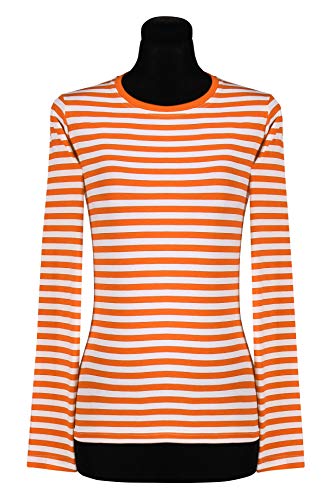 narrenkiste T2976-1202-L orange-weiß Damen Langarm tailliert Ringelshirt Gr.L=42 von narrenkiste