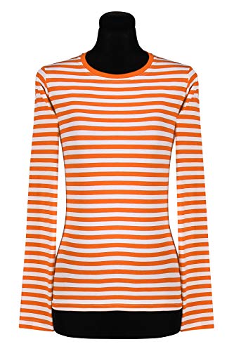 narrenkiste T2976-1202-M orange-weiß Damen Langarm tailliert Ringelshirt Gr.M=40 von narrenkiste