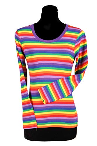 narrenkiste T2976-9900-M bunt-Regenbogenfarben Damen Langarm tailliert Ringelshirt Gr.M=40 von narrenkiste