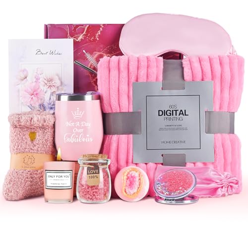 Self Care Geschenkkörbe für Frauen - Gute Besserung Pflegepakete mit Decke und Becher, Rosa Geschenkboxen Set für Mädchen, Mutter, Schwestern, Freunde und Cousins von nasominako