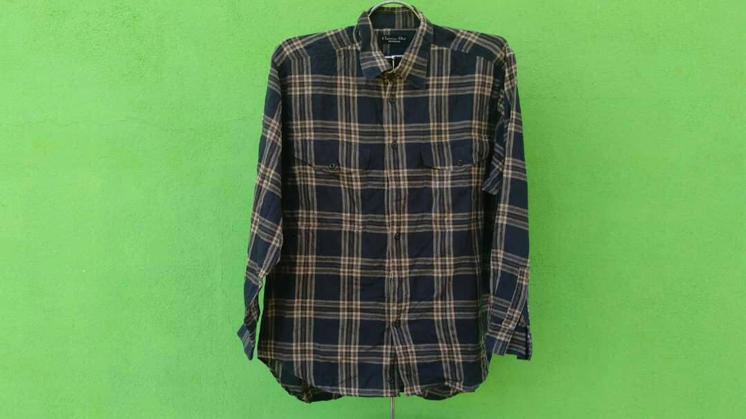 Selten Christian Dior Monsieur Kariert Longsleeve Doppel Tasche Groß von nassirvintage75