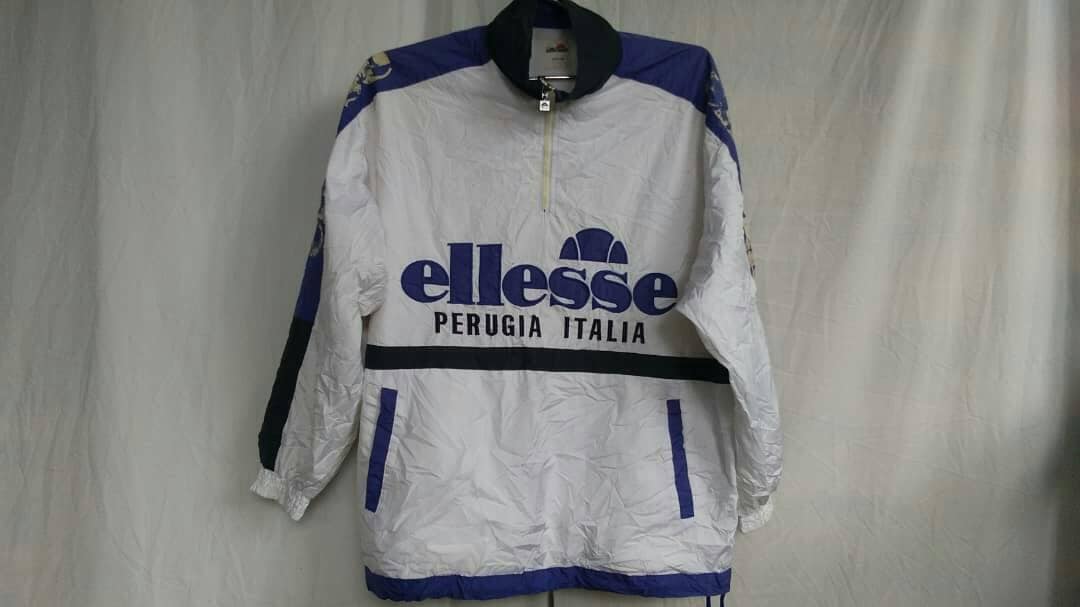 Selten Ellesse Perugia Italy Spellout Big Logo Halber Reißverschluss Jacke Medium von nassirvintage75