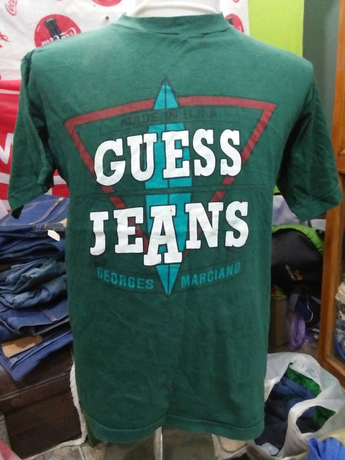 Selten Guess Jeans Georges Marciano T-Shirt M Spellout Big Logo von nassirvintage75