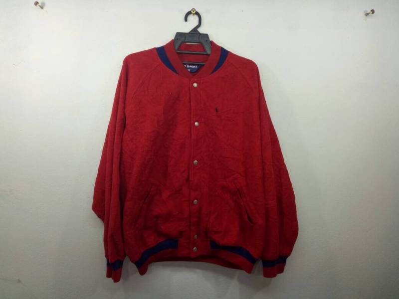 Selten Polo Sport Ralph Lauren Varsity Jacke Druckknopf Lolife X Große Fleece von nassirvintage75