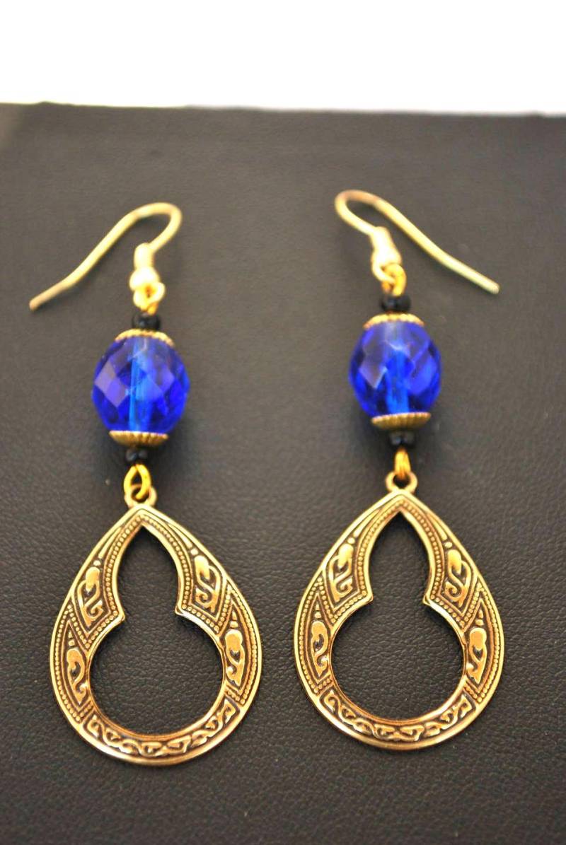 Blaue Und Goldene Ohrringe Im Antik-stil von nathyreme