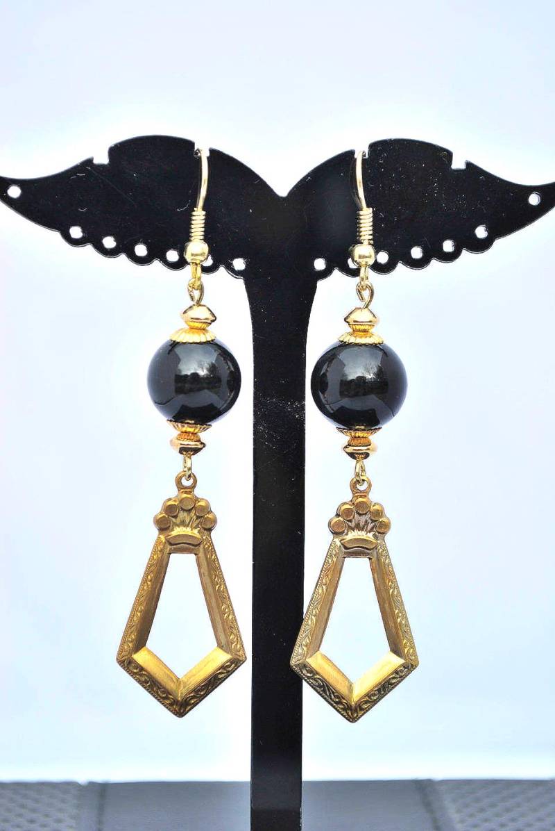 Retro-Ohrringe Aus Onyx Und Metall Von Nathyreme von nathyreme