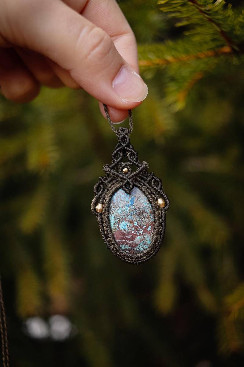 Chrysokoll Makramee Halskette | Geknüpfte Boho Kette Mit Edelstein Schmuck Chrysokoll Makramee Halskette | Geknüpfte Boho Kette Mit Edelstein Schmuck von nattynaturalcreation