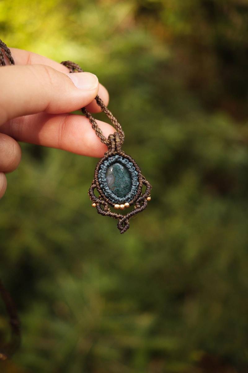 Moosachat Halskette | Makramee Kette Mit Edelstein Handgemachter Boho Schmuck von nattynaturalcreation