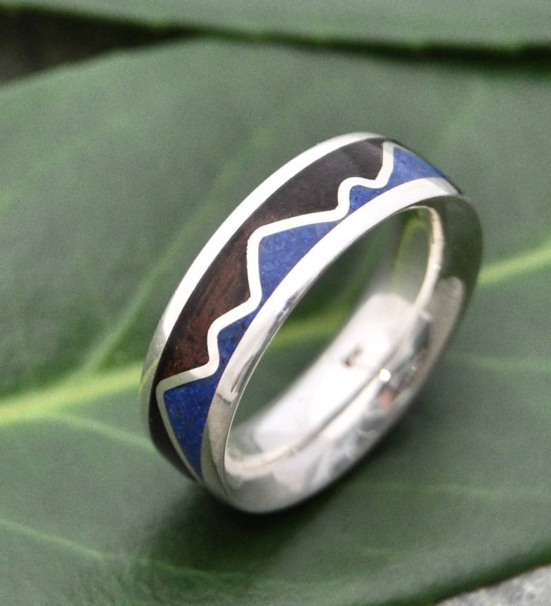 Lapis Lazuli Bergholz Ring Sterling Silber Ehering Mit Naturstein Inlay von naturalezanica