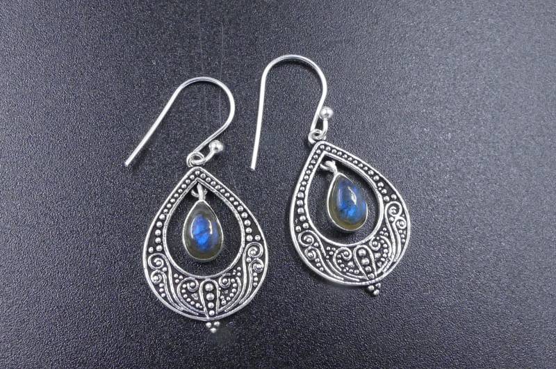 Elegante Labradorit 925 Silber Hängeohrringe von naturalmysticsu