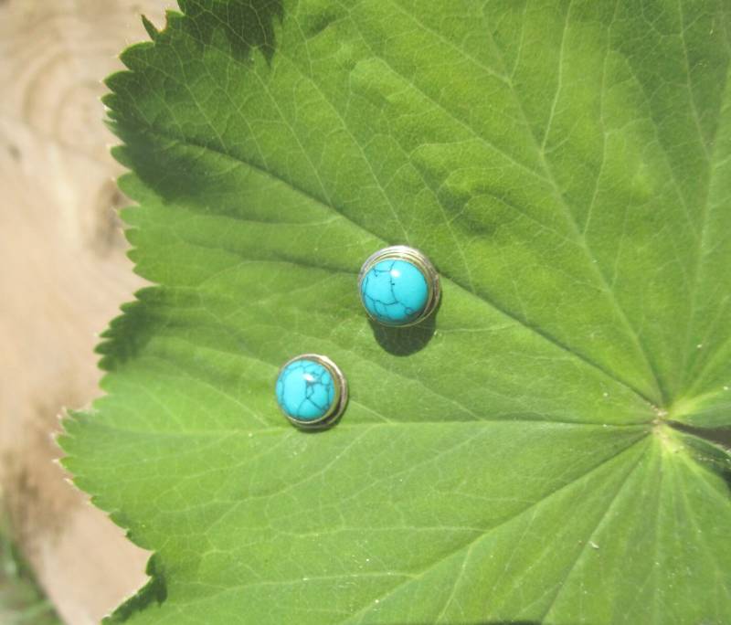 Runde Ohrstecker Mit Türkis in Doppelrandiger Einfassung Aus 925Er Silber von naturalmysticsu