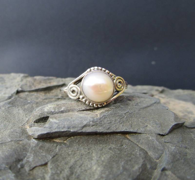 Silberring Mit Süßwasserperle Rund Gr.55 von naturalmysticsu