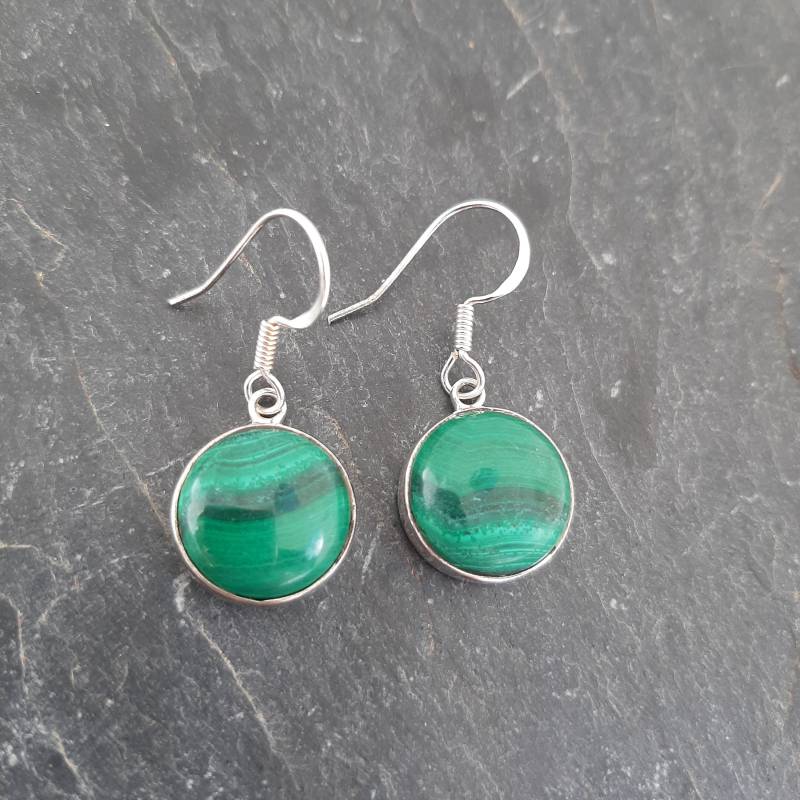 Tolle Farbe malachit Ohrhänger Aus 925Er Silber Mit Rundem Malachit von naturalmysticsu