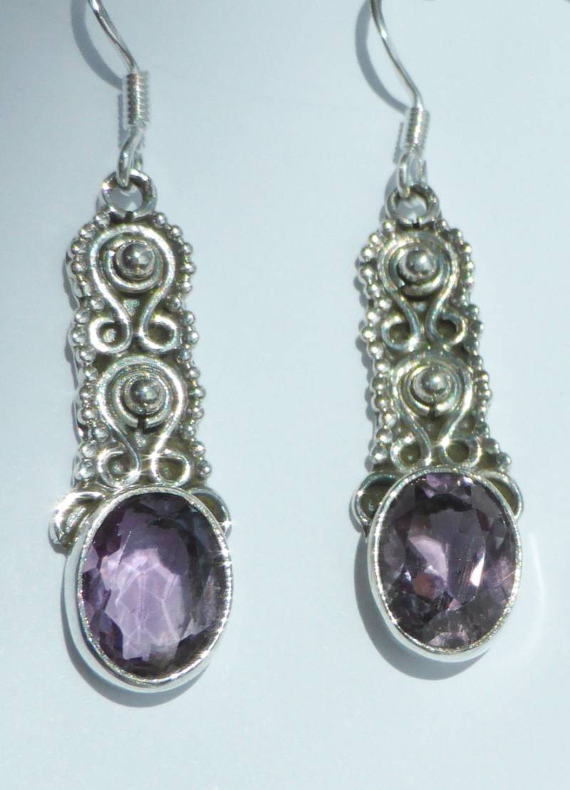 Verzierte Ohrhänger Aus Silber Mit Amethyst Facettiert von naturalmysticsu