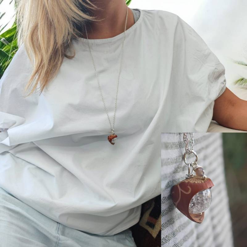 Haselnuss Kette Naturschmuck Silberkette Bergkristall Haselnussschmuck von naturalquality