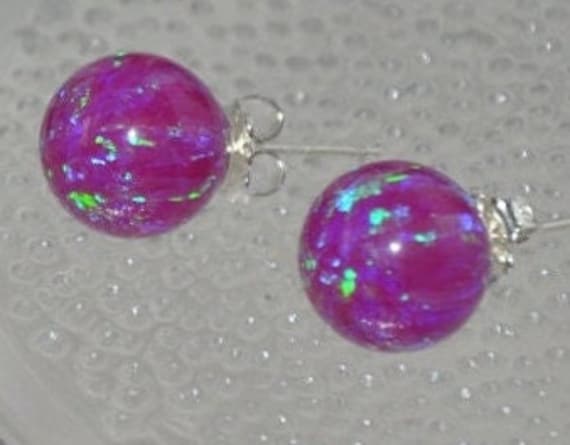 Lila Opal Ohrringe Sterling Silber, 10 Mm Kugel Ohrstecker, Große Brautschmuck, Oktober Geburtsstein von naturalstonesjewels