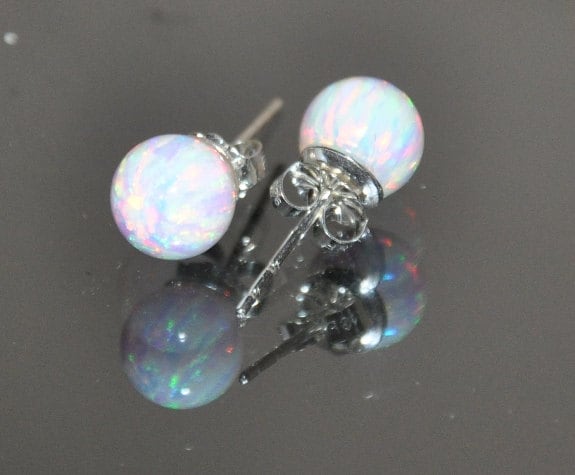 Weißer Opal Ohrringe Sterling Silber, Ball Ohrstecker, Ohrringe, 8 Mm Stein, Braut Schmuck, Oktober Geburtsstein, Geschenk Für Frau von naturalstonesjewels
