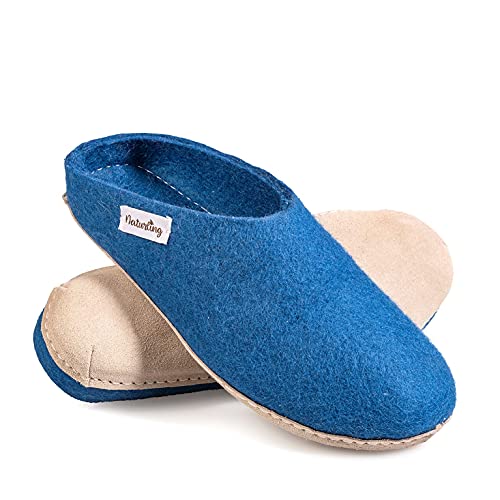 naturling Herren Hausschuhe -bequeme Filz Pantoffeln - echte Ledersohle Marineblau 44 (Marineblau, 44 EU, numeric_44) von naturling