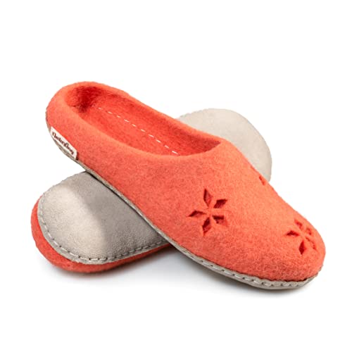 naturling Damen Filz Hausschuhe Blumen mit Leder Sohle - Bequeme Filz Slipper für schmale Füße (Fruit, Numeric_40) von naturling
