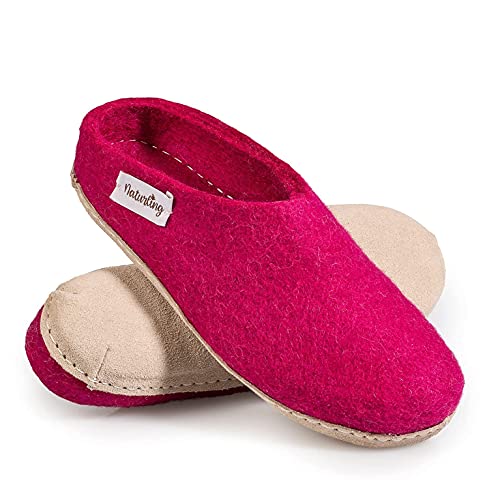 naturling Damen Hausschuhe -bequeme Filz Pantoffeln - echte Ledersohle Beere 39 (Beere, 39 EU, numeric_39) von naturling