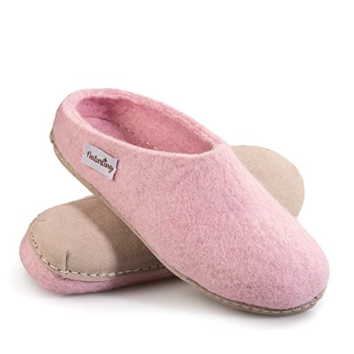 naturling Damen Hausschuhe - bequeme Filz Pantoffeln - echte Ledersohle Rosa 39 (Rosa, 39 EU, numeric_39) von naturling