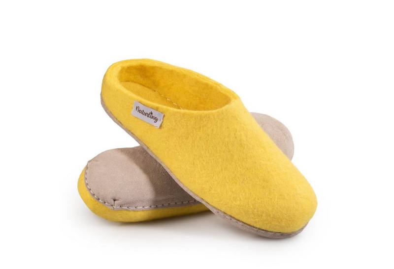 naturling Filz Damen Pantoffel Hausschuh (mit bequemer) Ledersohle von naturling