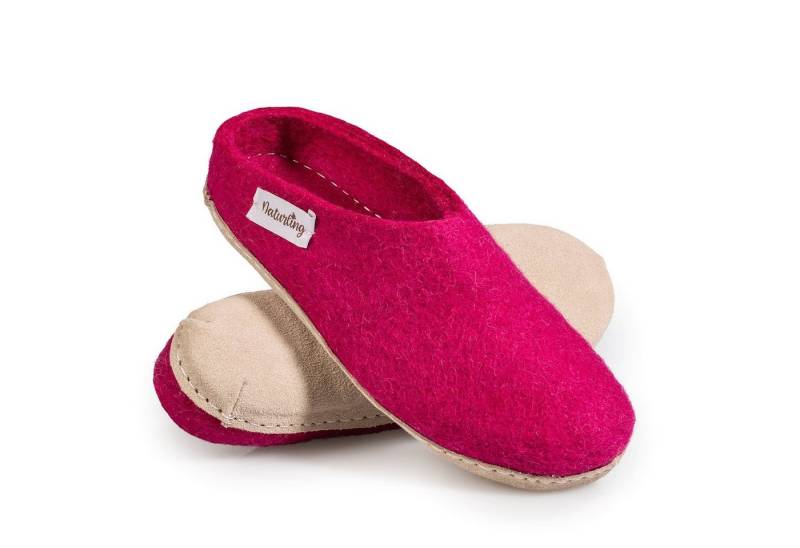 naturling Filz Damen Pantoffel Hausschuh (mit bequemer) Ledersohle von naturling