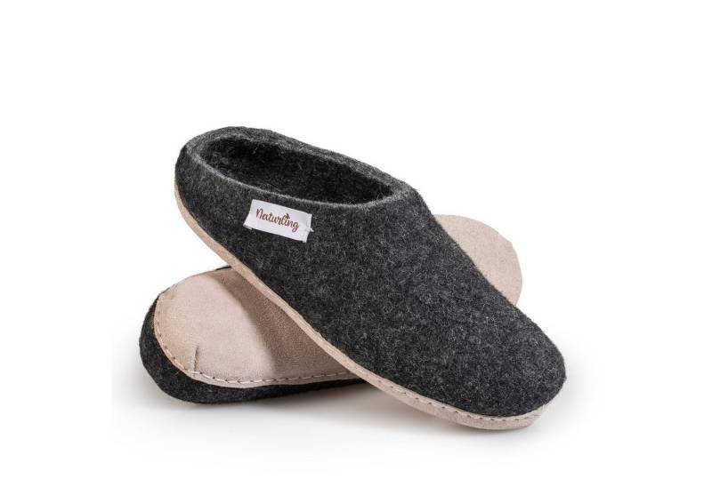 naturling Filz Damen Pantoffel Hausschuh (mit bequemer) Ledersohle von naturling