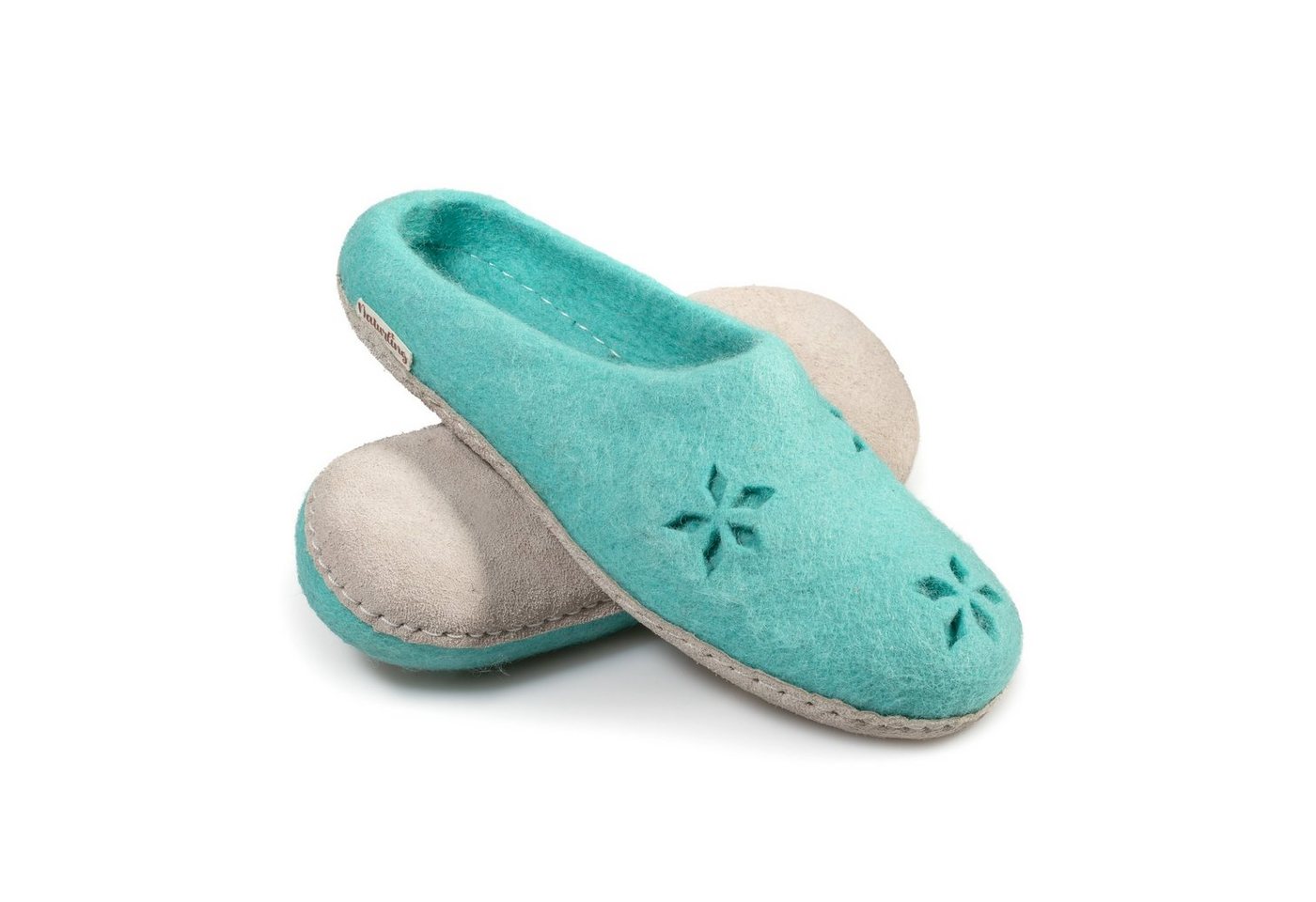 naturling Filz Pantoffel Hausschuh (mit floralem Muster) mit bequemer Ledersohle von naturling