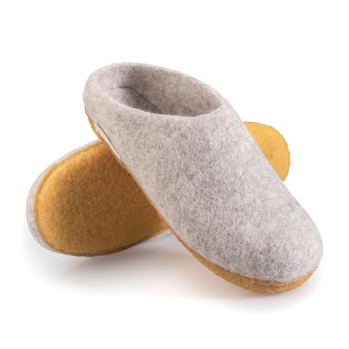 naturling Hausschuhe - bequeme Slipper mit rutschfeste Kautschuk Sohle (Wollweiß, EU Schuhgrößensystem, Erwachsene, Damen, Numerisch, M, 40) von naturling