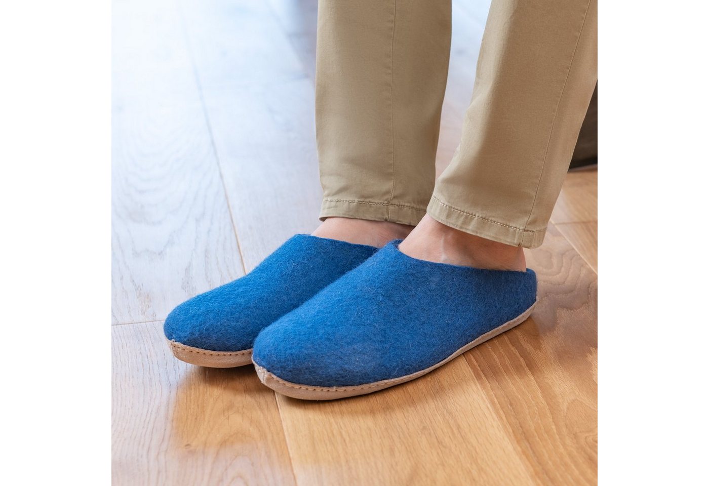 naturling Herren Filz Pantoffel Hausschuh (mit echter) Ledersohle von naturling