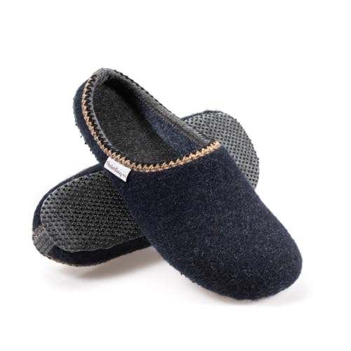 naturling Herren Hausschuhe mit rutschfester Sohle - leichte Slipper mit Einlagen aus gewalktem Filz (Dunkelblau, EU Schuhgrößensystem, Erwachsene, Herren, Numerisch, M, 41) von naturling