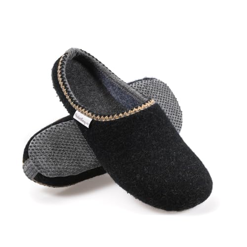 naturling Herren Hausschuhe mit rutschfester Sohle - leichte Slipper mit Einlagen aus gewalktem Filz (Schwarz, EU Schuhgrößensystem, Erwachsene, Herren, Numerisch, M, 45) von naturling