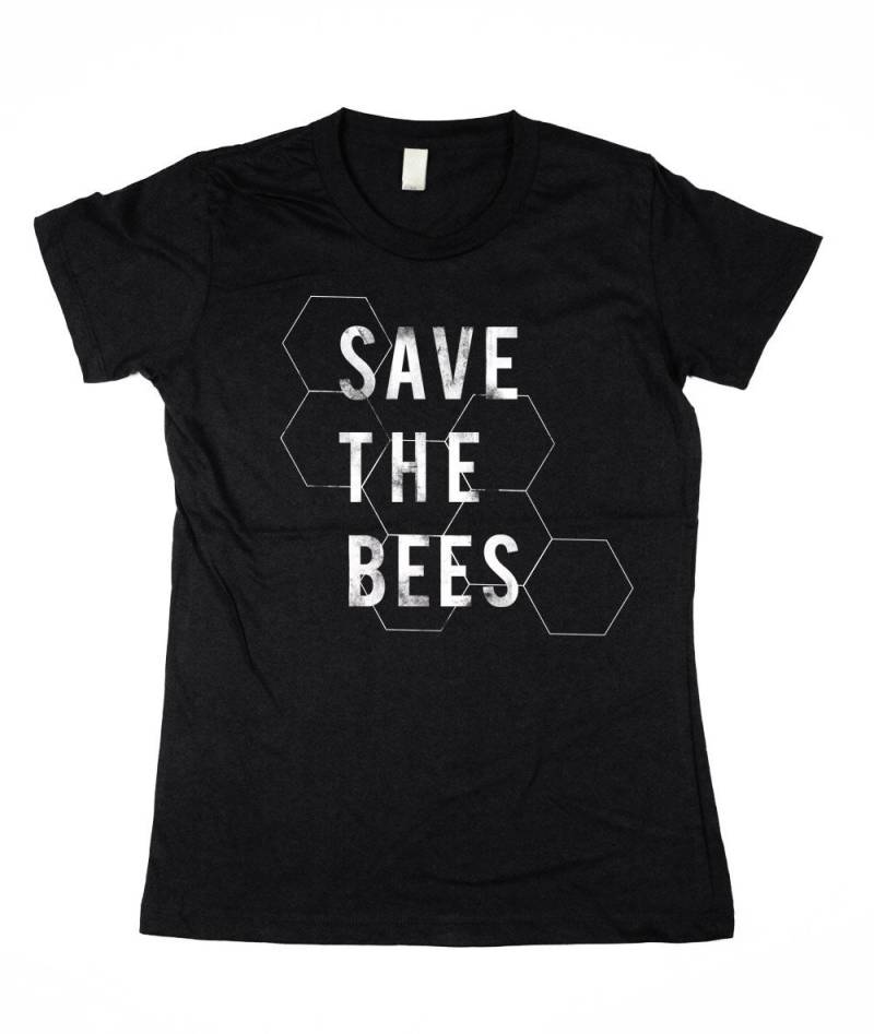 Bienen Shirt - Frauen U-Ausschnitt Save The Bees Schwarz Und Weiß Bienenwabe Bio-Shirt S M L Xl Kleidung -T-Shirt Käfer von naturwrk