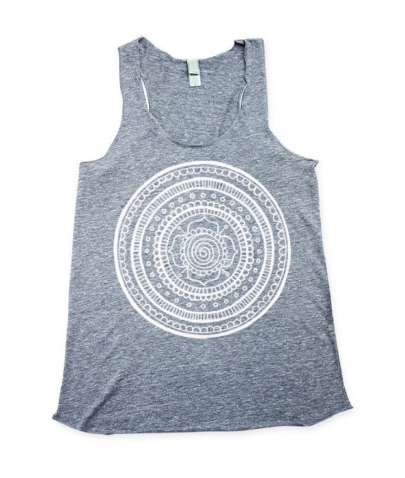 Damen Boho Tank Top, Mandala Shirt, Blume, Grau Meliert Top von naturwrk