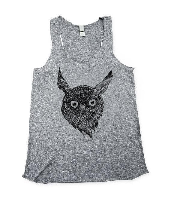 Eulen-Gesicht Tank Top - Illustrierte Eule Kopf Damen Shirt Klein, Mittel, Groß, Xl von naturwrk