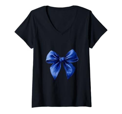 Damen Schleife in Aquarell|| Kokette || Ästhetische marineblaue Schleife T-Shirt mit V-Ausschnitt von navy blue cute theme
